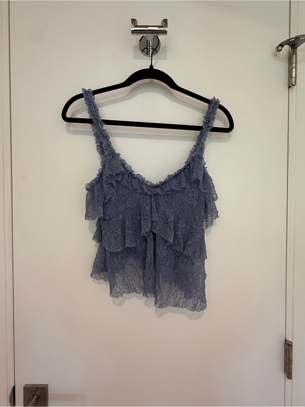 Zara Dusty Blue Lace Ruffle Tank